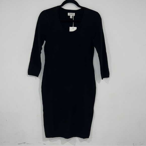 HUDSON North Black Rib Open Neck Form-fitting Midi Dress size Large - Picture 2 of 10